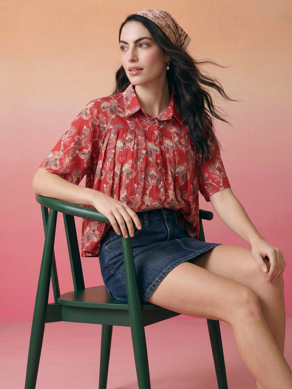 Janasya Red Flared Cotton Top | Grocsy