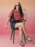 Janasya Red Flared Cotton Top | Grocsy