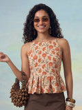 Janasya Beige Peplum Cotton Top | Grocsy