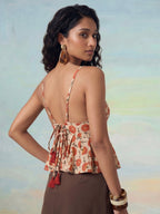 Janasya Beige Peplum Cotton Top | Grocsy