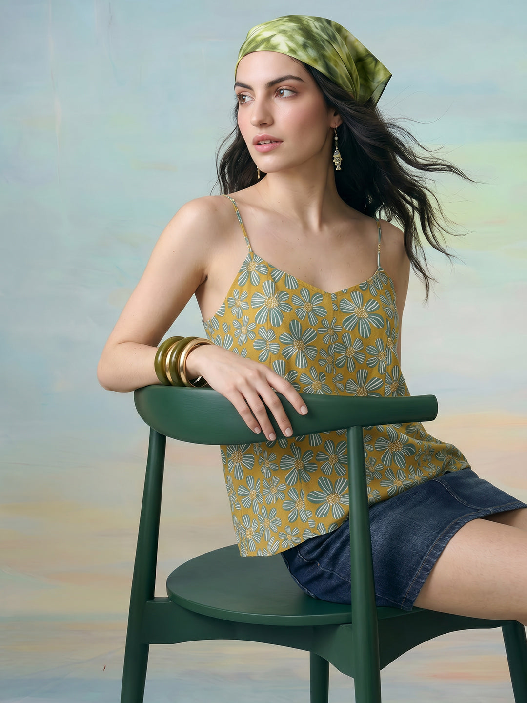 Janasya Mustard A-Line Cotton Top | Grocsy