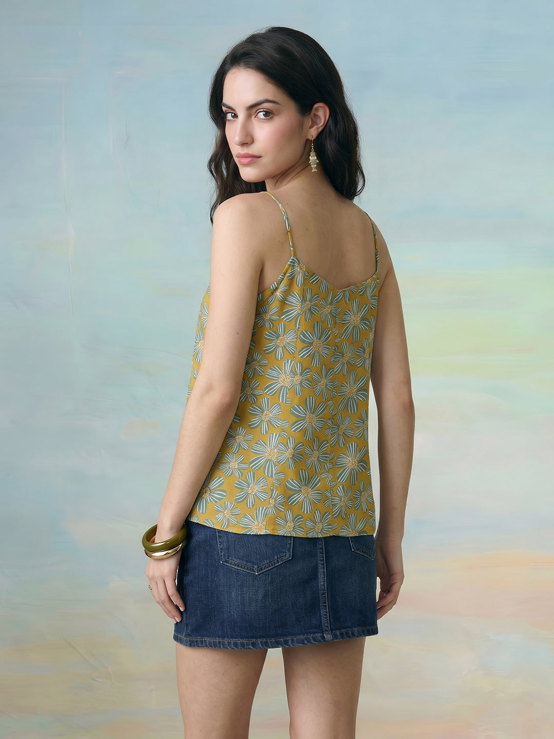 Janasya Mustard A-Line Cotton Top | Grocsy
