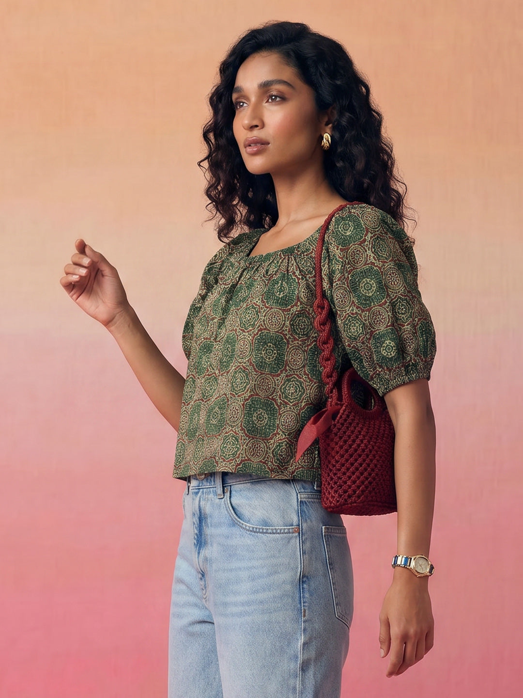 Janasya Dark Green Crop Cotton Top | Grocsy