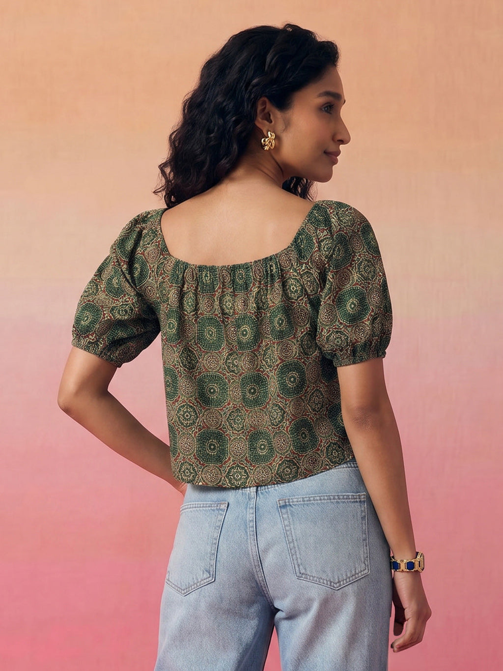 Janasya Dark Green Crop Cotton Top | Grocsy