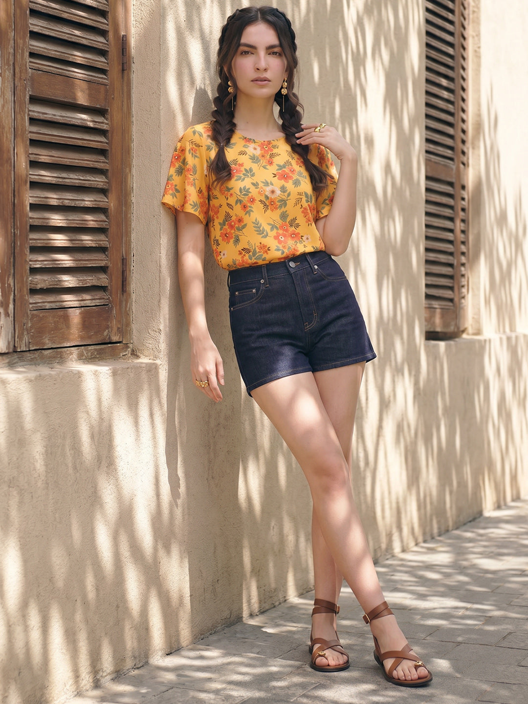 Janasya Yellow Straight Crepe Top | Grocsy