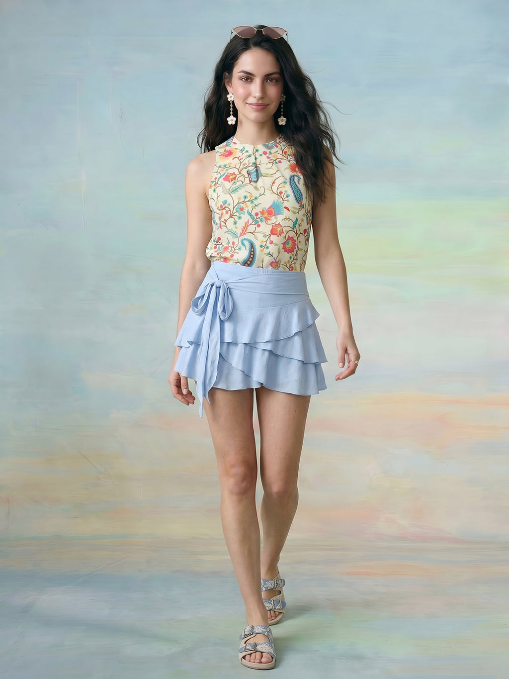 Janasya Cream Straight Crepe Top | Grocsy