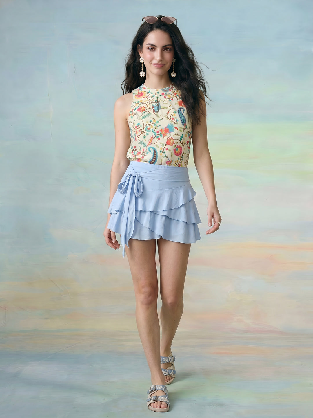 Janasya Cream Straight Crepe Top | Grocsy