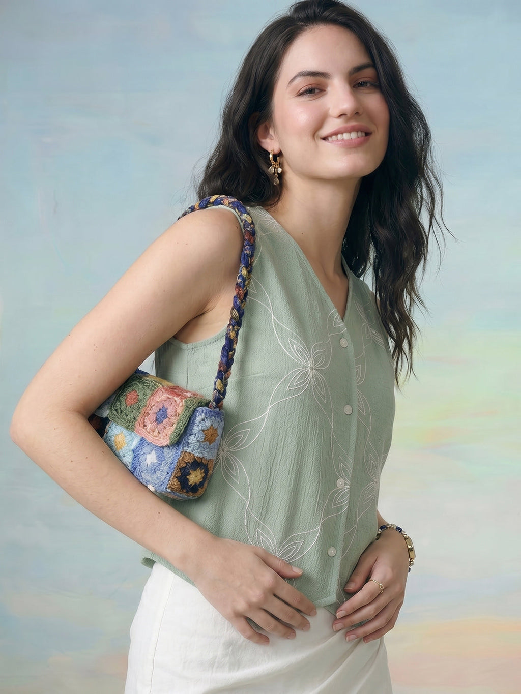 Janasya Mint Waistcoat Polyester Top | Grocsy