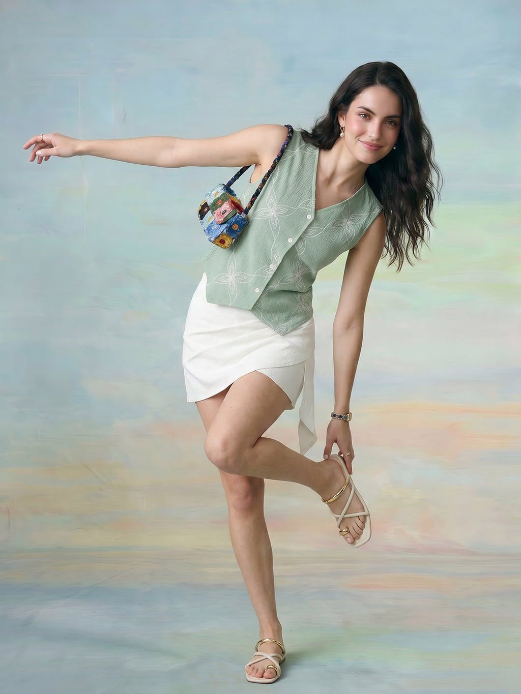 Janasya Mint Waistcoat Polyester Top | Grocsy