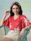 Janasya Red Straight Satin Top | Grocsy