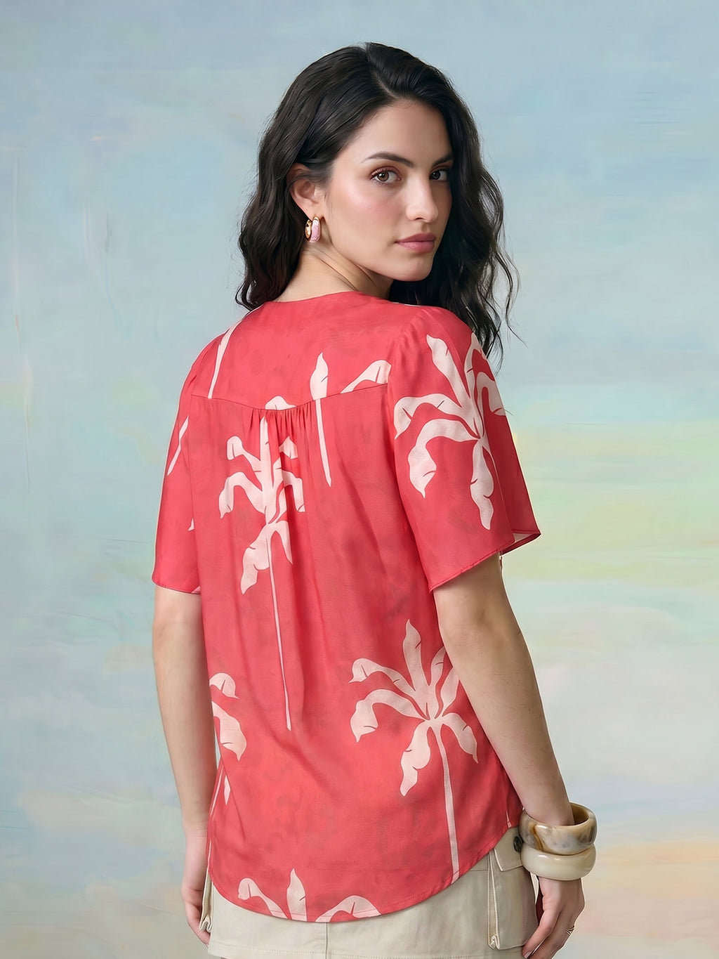 Janasya Red Straight Satin Top | Grocsy