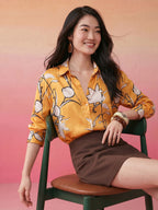 Janasya Mustard Shirt Satin Top | Grocsy