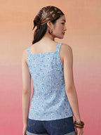 Janasya Sky Blue Straight Crepe Top | Grocsy