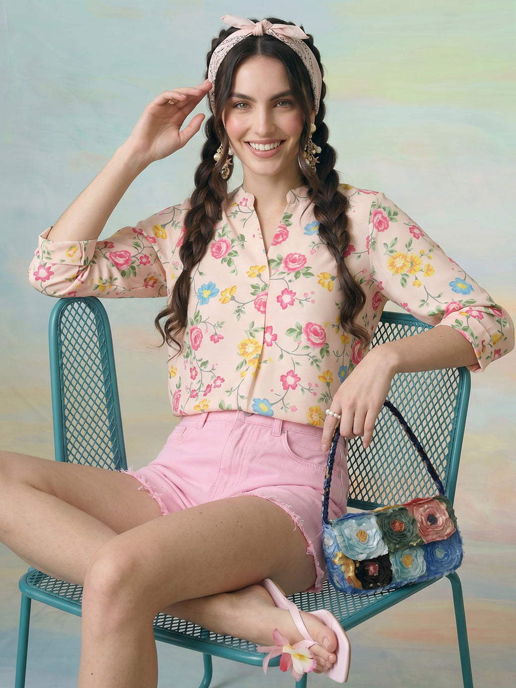 Janasya Peach Straight Rayon Blend Top | Grocsy