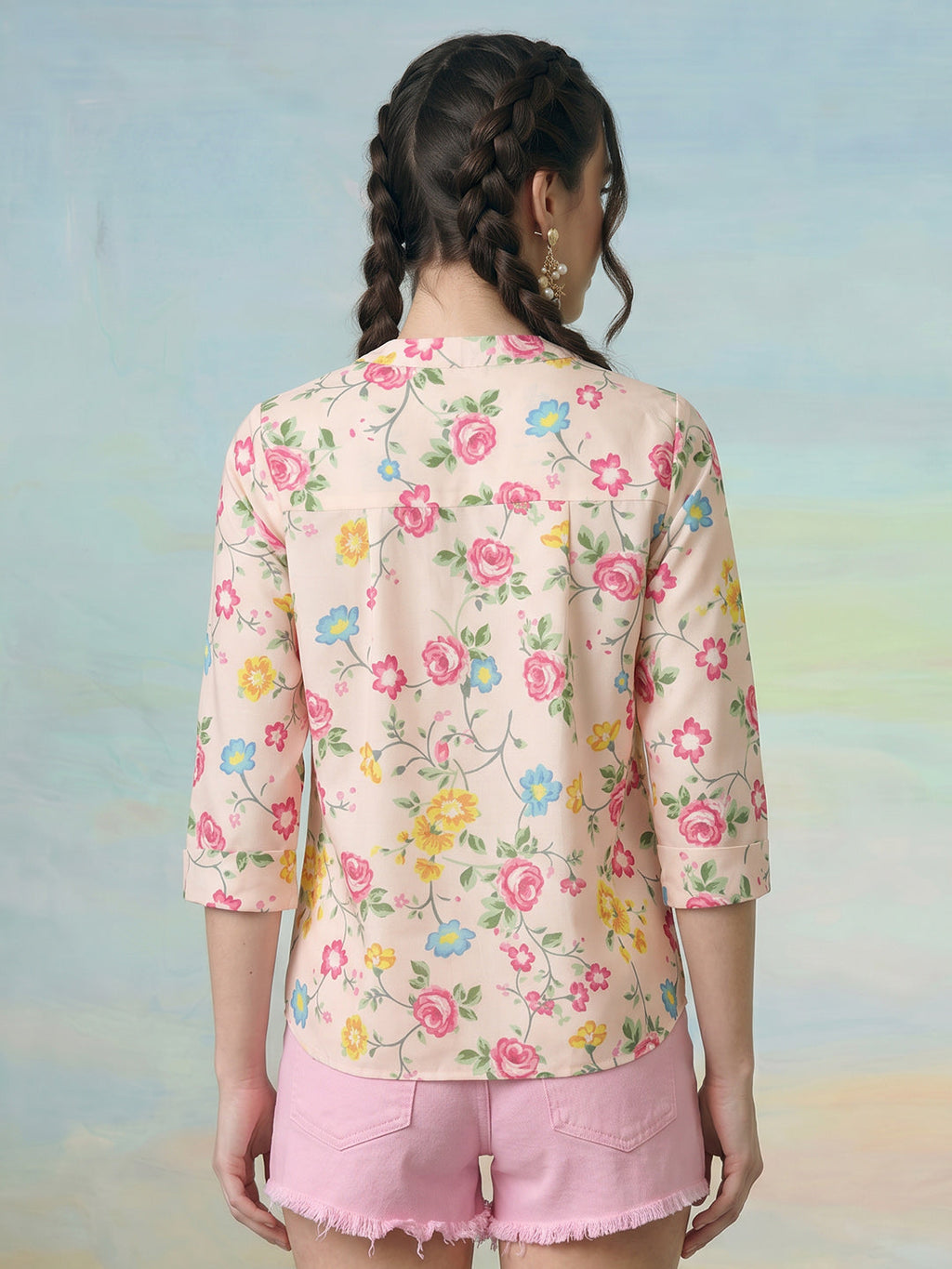 Janasya Peach Straight Rayon Blend Top | Grocsy