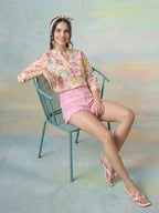 Janasya Peach Straight Rayon Blend Top | Grocsy