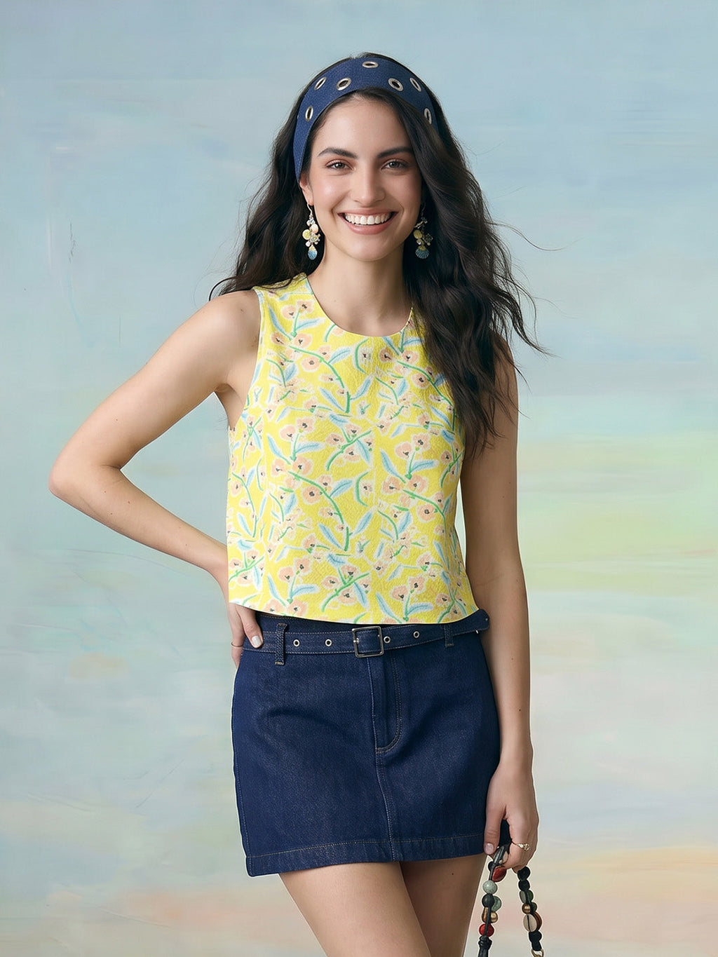 Janasya Yellow Crop Rayon Blend Top | Grocsy