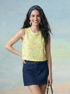 Janasya Yellow Crop Rayon Blend Top | Grocsy