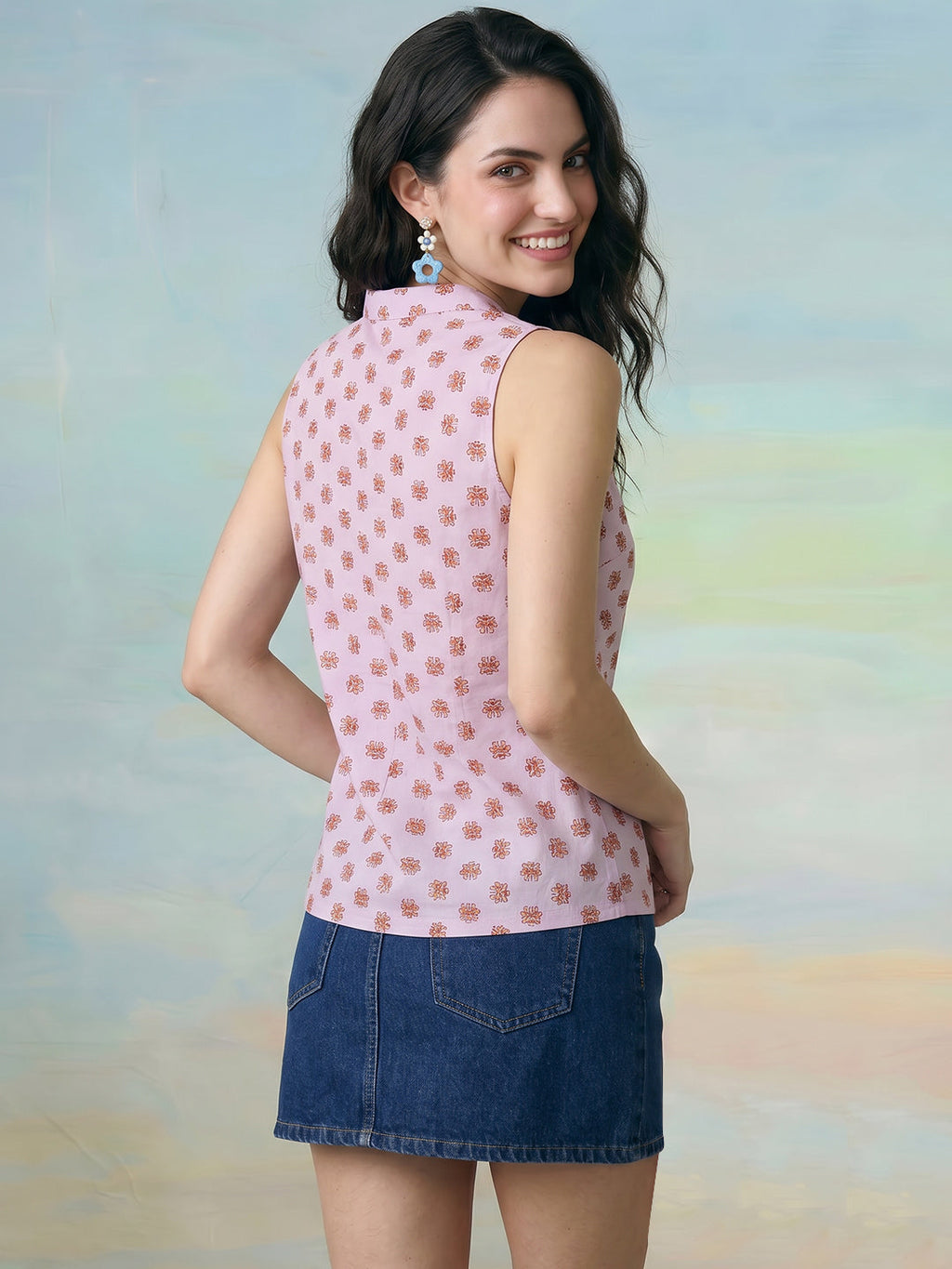 Janasya Lavender Straight Cotton Top | Grocsy