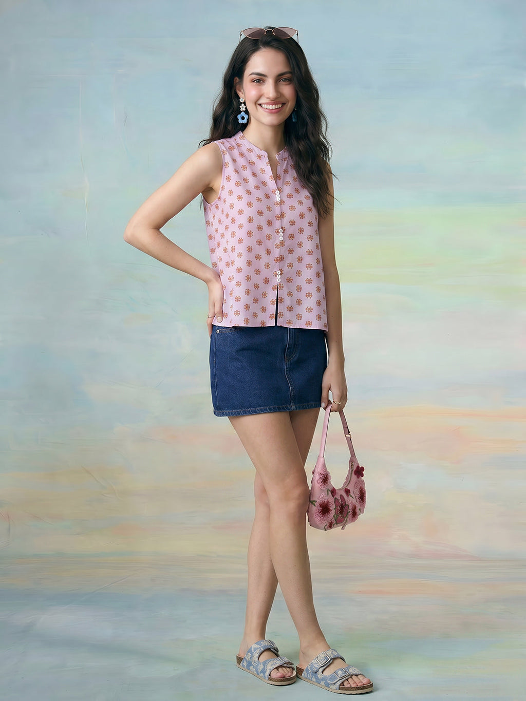 Janasya Lavender Straight Cotton Top | Grocsy