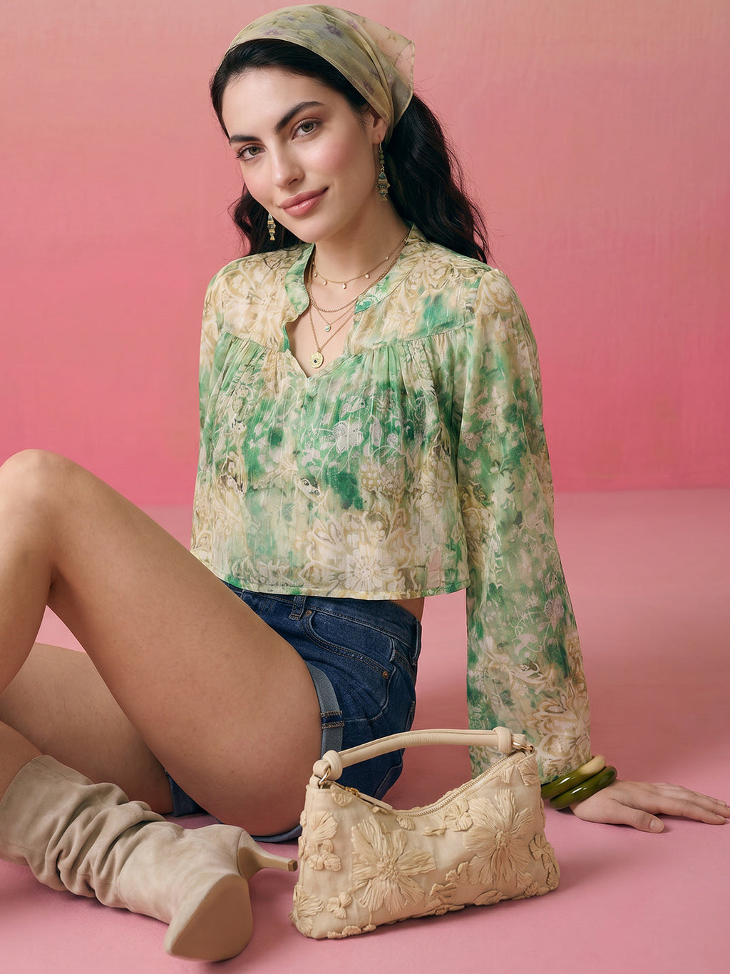 Janasya Multi Crop Chiffon Lurex Top | Grocsy