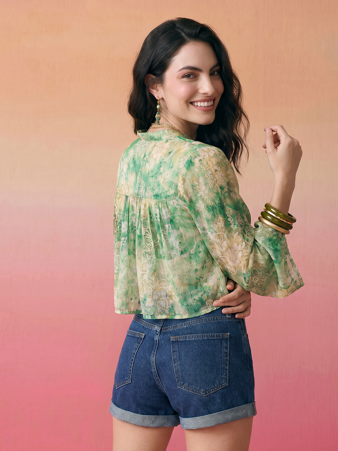 Janasya Multi Crop Chiffon Lurex Top | Grocsy