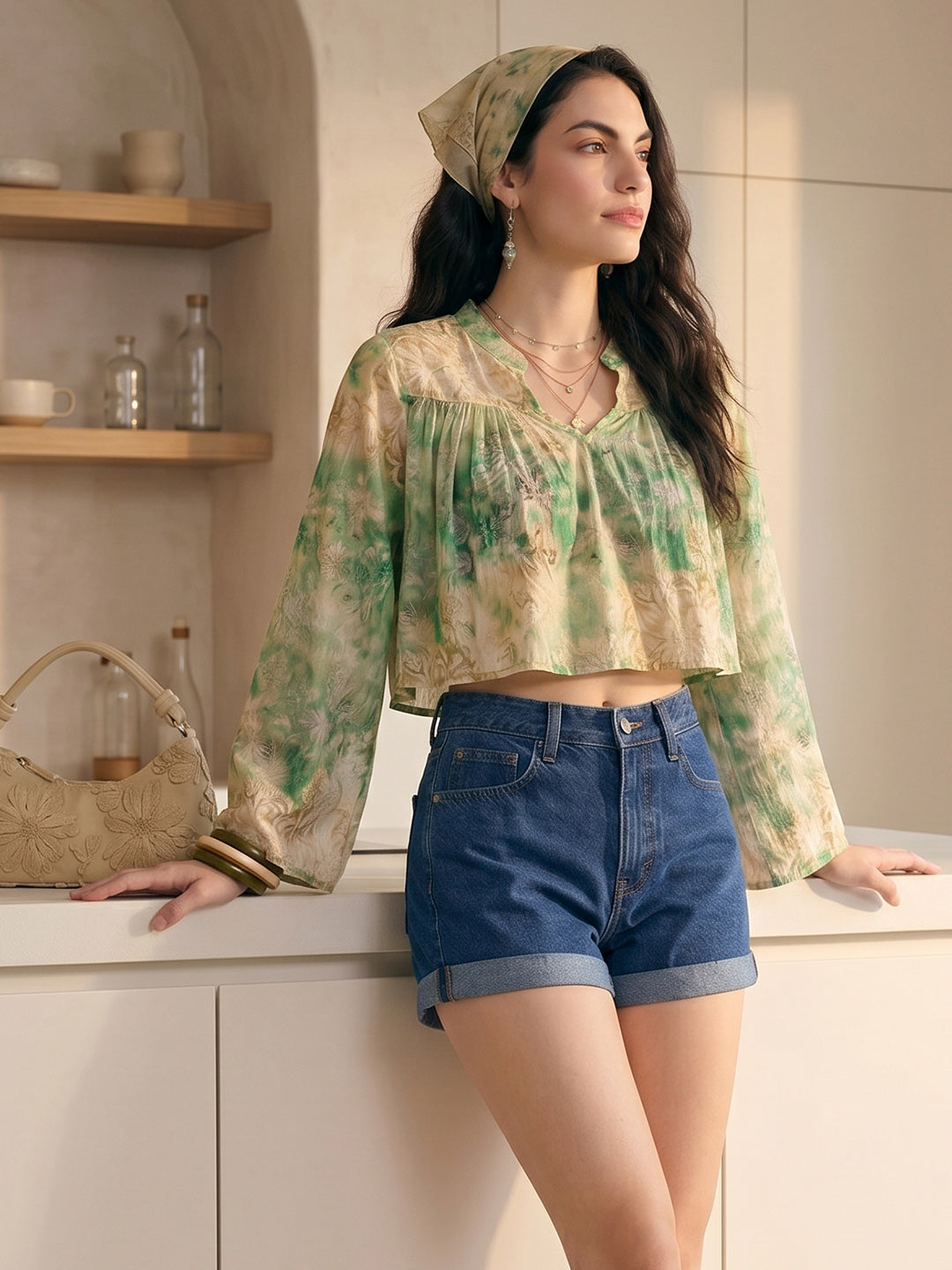 Janasya Multi Crop Chiffon Lurex Top | Grocsy