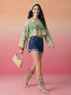 Janasya Multi Crop Chiffon Lurex Top | Grocsy