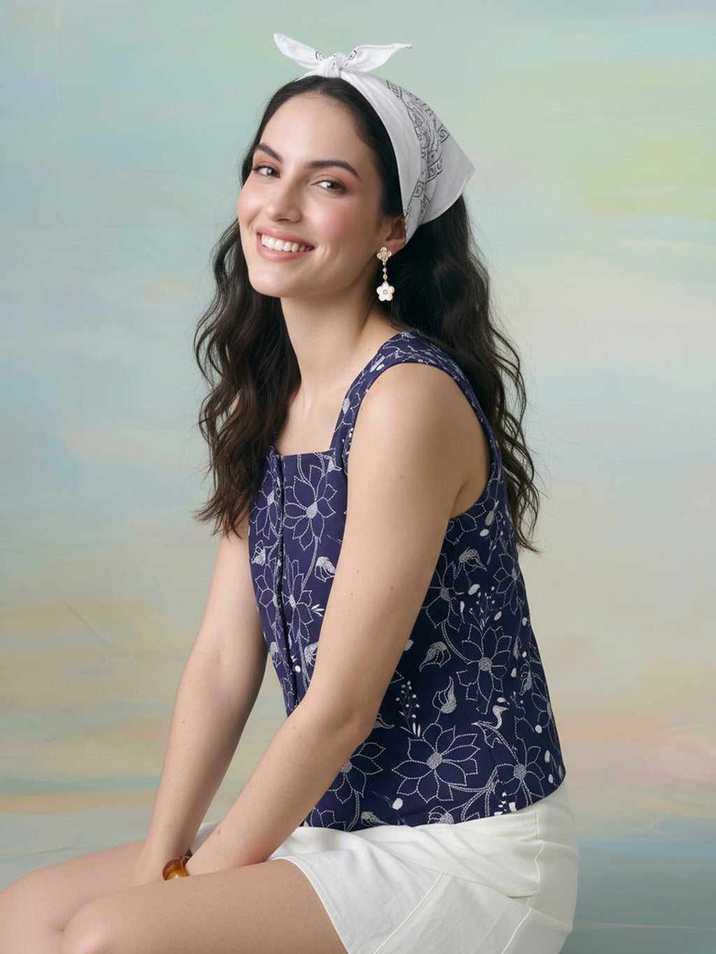 Janasya Navy Blue Waistcoat Rayon Blend Top | Grocsy