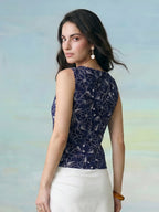 Janasya Navy Blue Waistcoat Rayon Blend Top | Grocsy