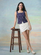 Janasya Navy Blue Waistcoat Rayon Blend Top | Grocsy