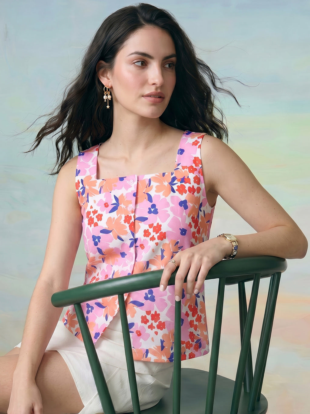 Janasya Multi Waistcoat Rayon Blend Top | Grocsy