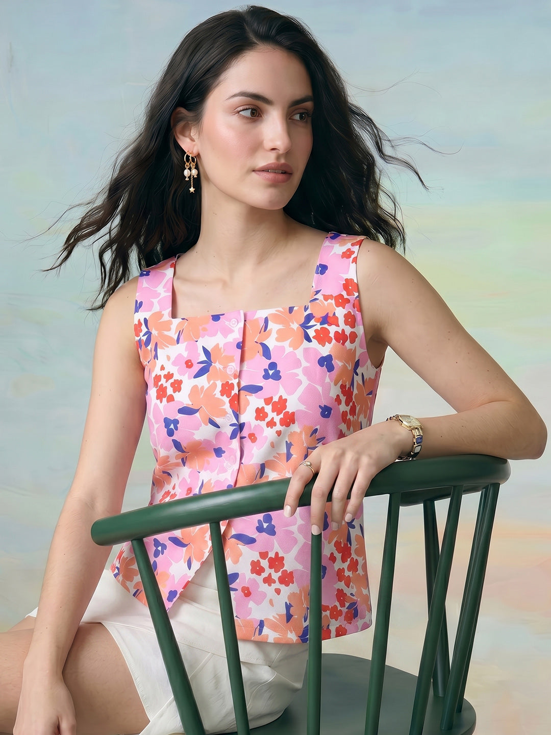 Janasya Multi Waistcoat Rayon Blend Top | Grocsy