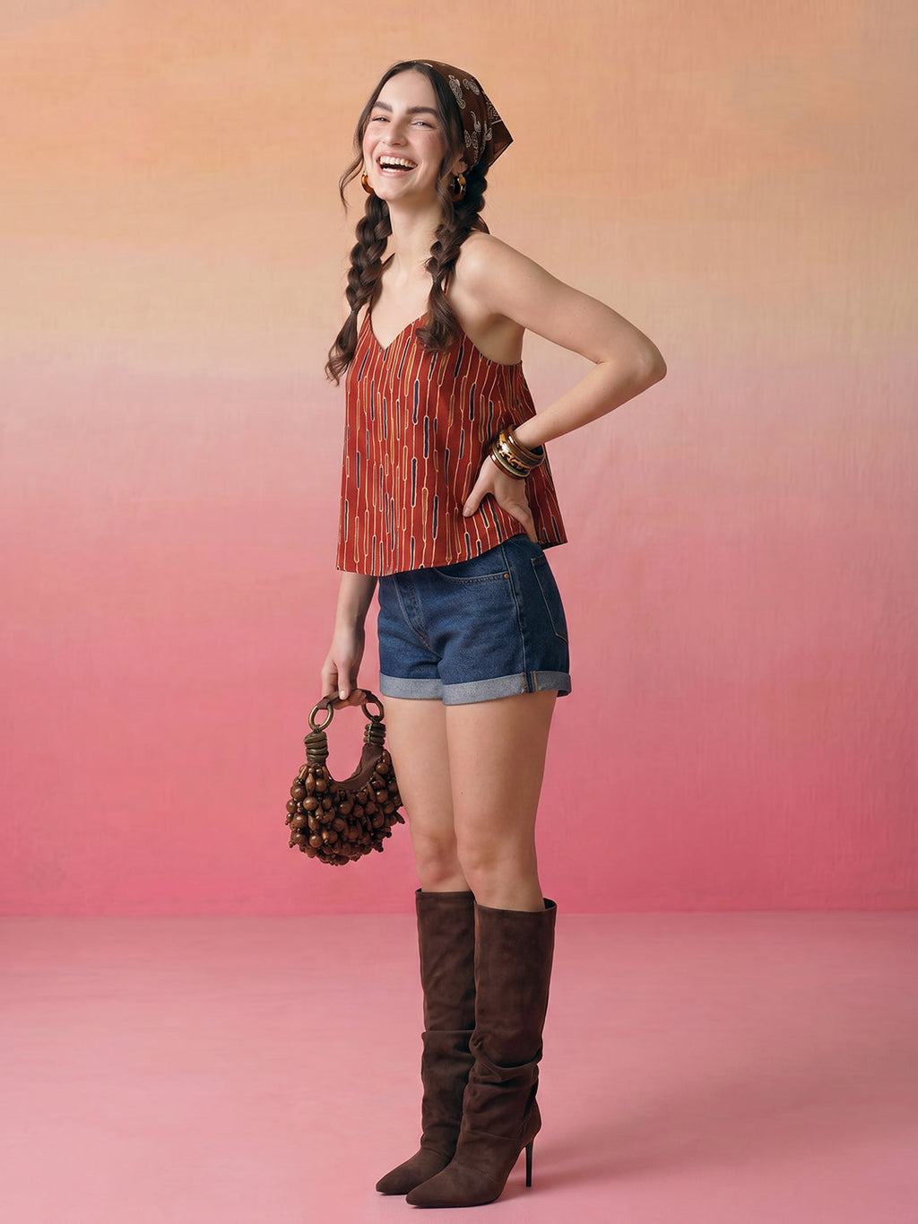 Janasya Rust A-Line Cotton Top | Grocsy