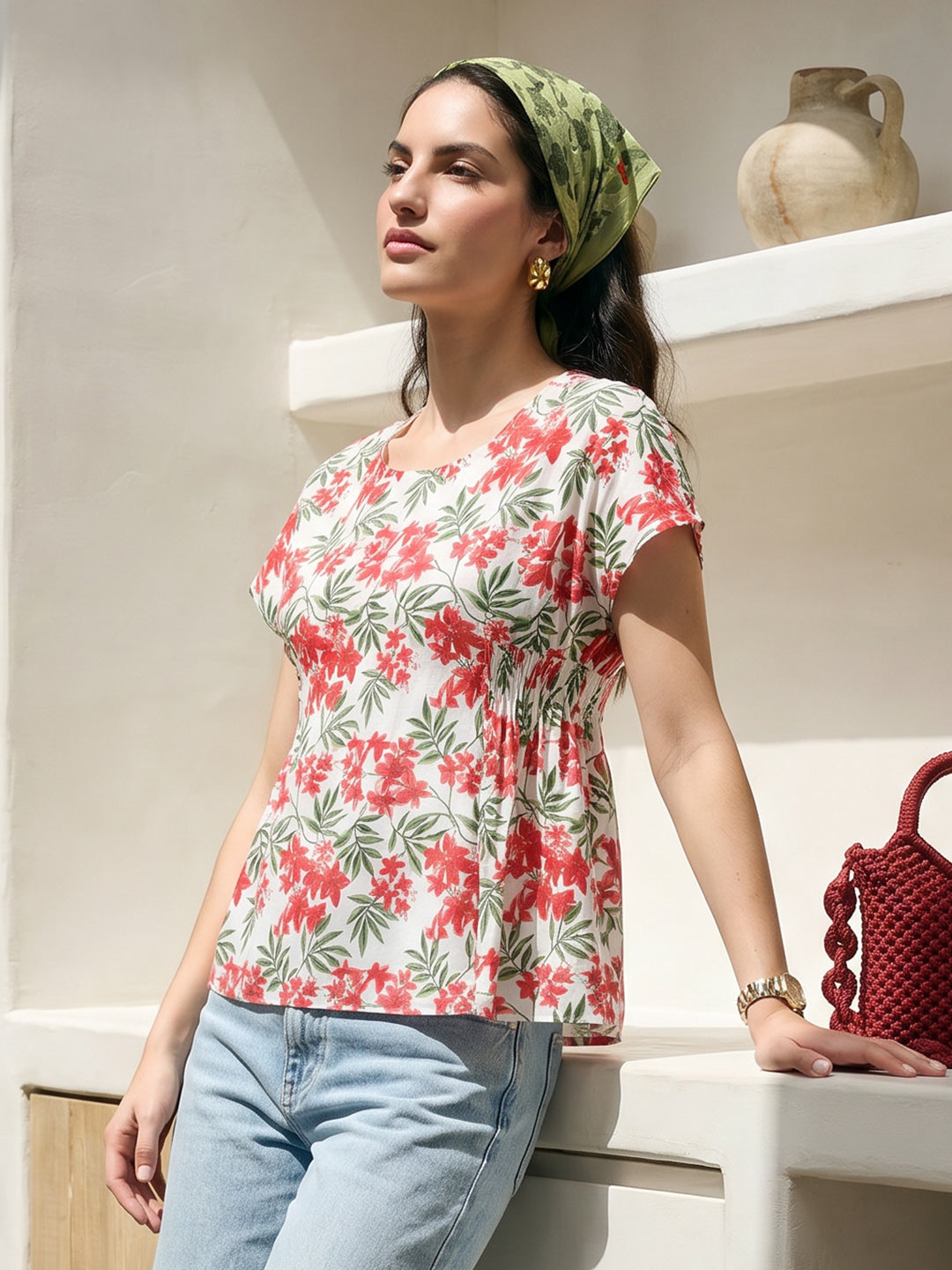Janasya White A-Line Cotton Top | Grocsy