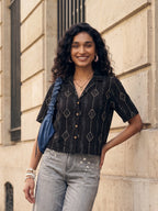 Janasya Black Shirt Cotton Top | Grocsy