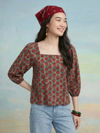 Janasya Sage Straight Cotton Top | Grocsy