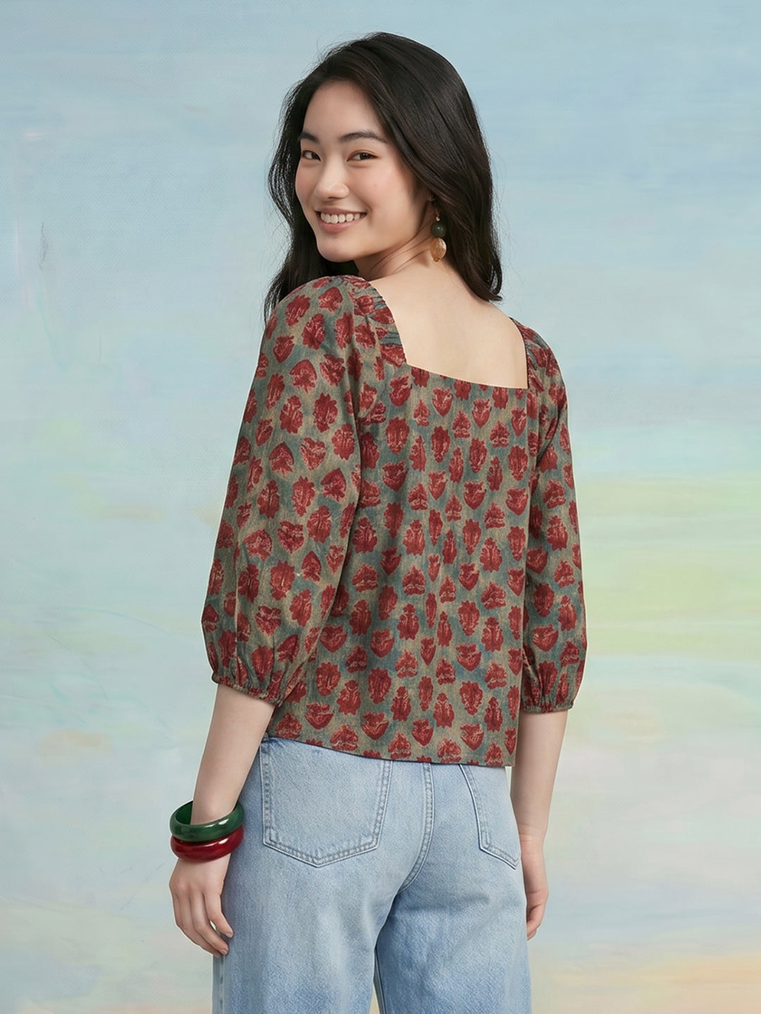 Janasya Sage Straight Cotton Top | Grocsy