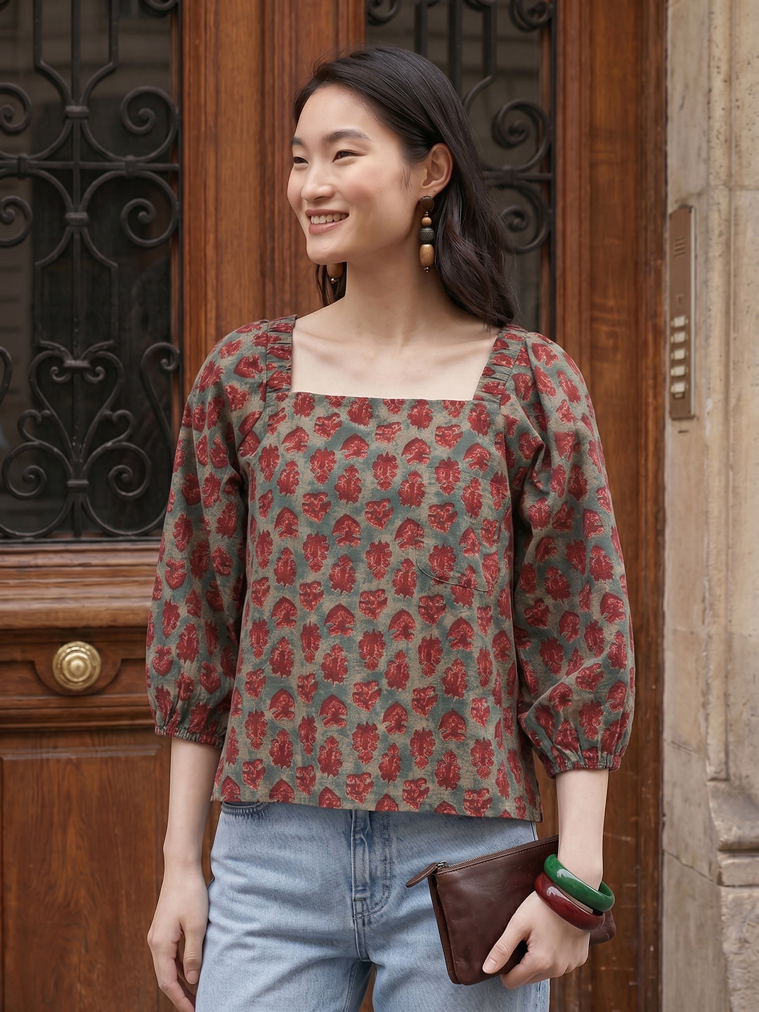 Janasya Sage Straight Cotton Top | Grocsy