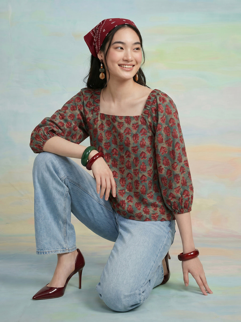 Janasya Sage Straight Cotton Top | Grocsy