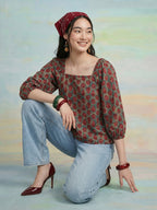 Janasya Sage Straight Cotton Top | Grocsy