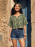 Janasya Olive Crop Cotton Top | Grocsy