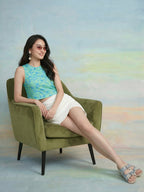 Janasya Green Crop Rayon Blend Top | Grocsy