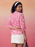 Janasya Pink Shirt Cotton Top | Grocsy