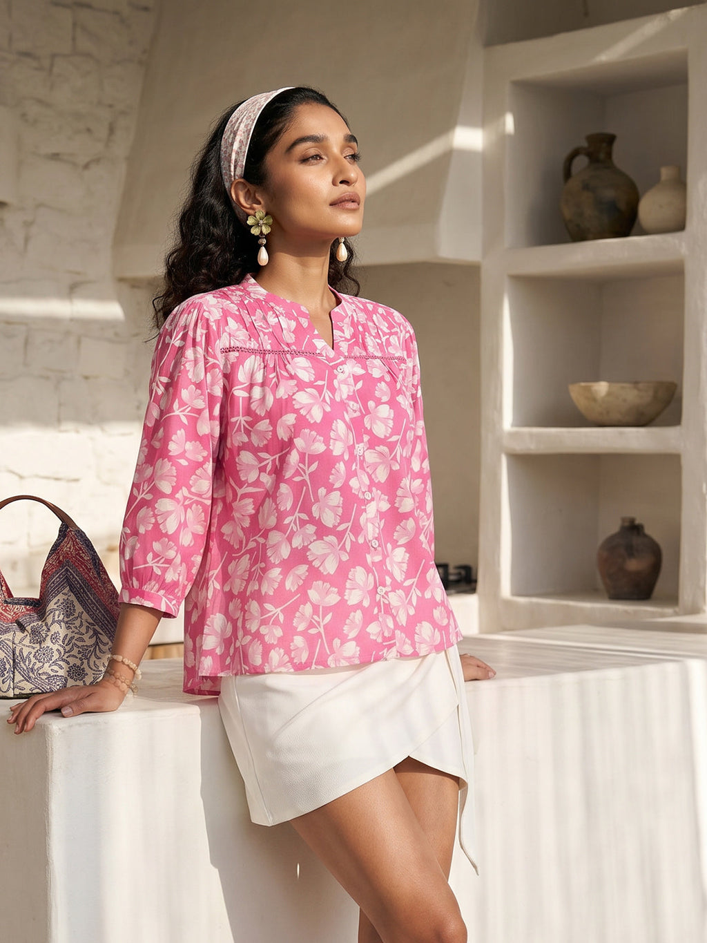 Janasya Pink Shirt Cotton Top | Grocsy