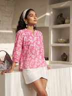 Janasya Pink Shirt Cotton Top | Grocsy
