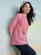 Janasya Pink A-Line Cotton Top | Grocsy