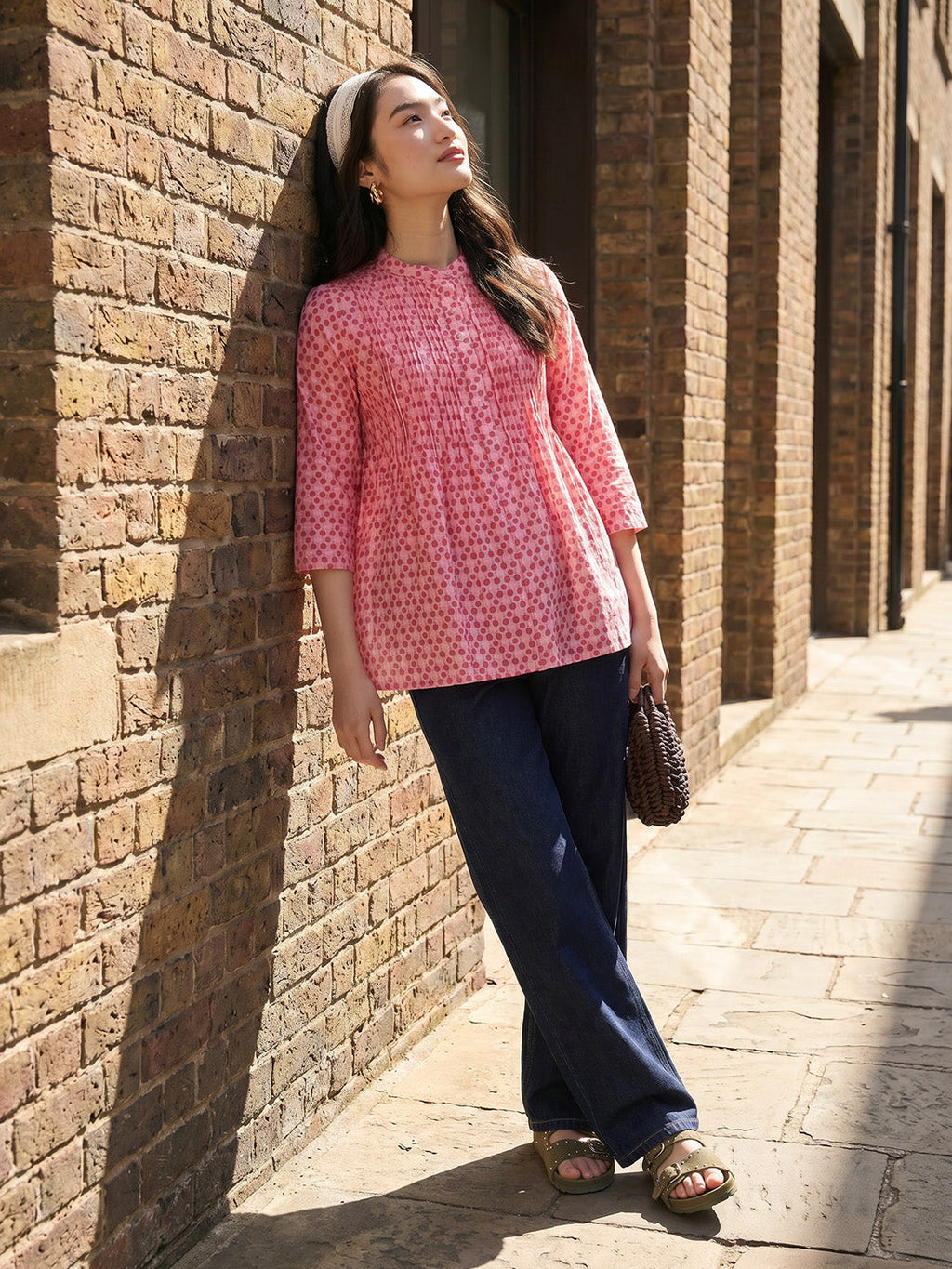 Janasya Pink A-Line Cotton Top | Grocsy