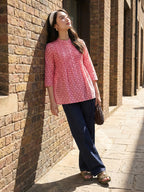 Janasya Pink A-Line Cotton Top | Grocsy