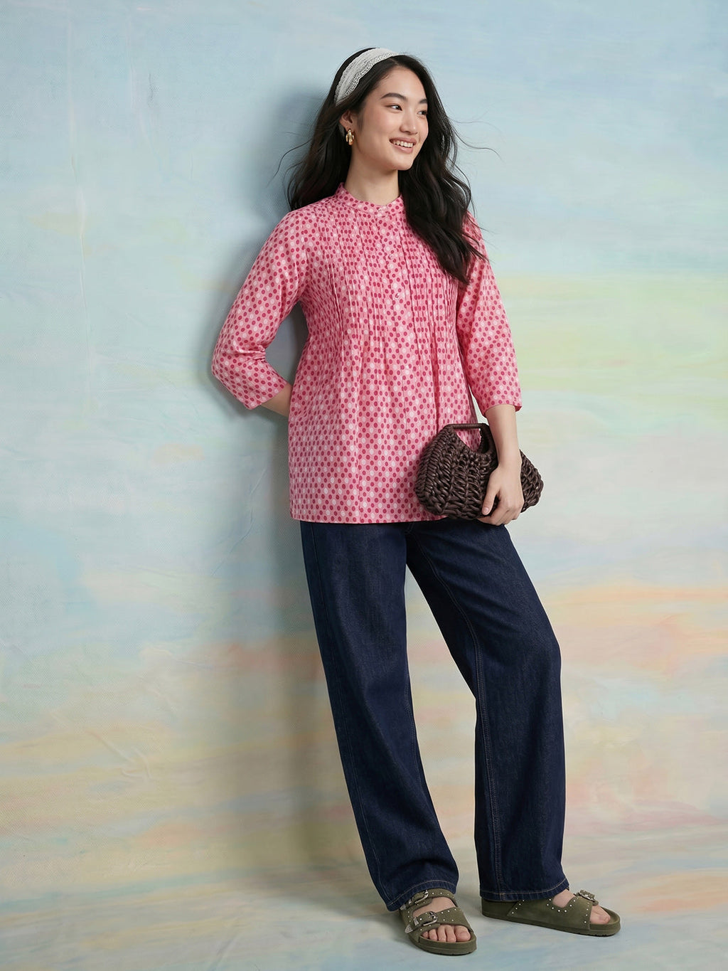 Janasya Pink A-Line Cotton Top | Grocsy
